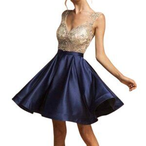 NWT Aspeed Design S2124 Lace/Satin Homecoming Dress Blue Size L